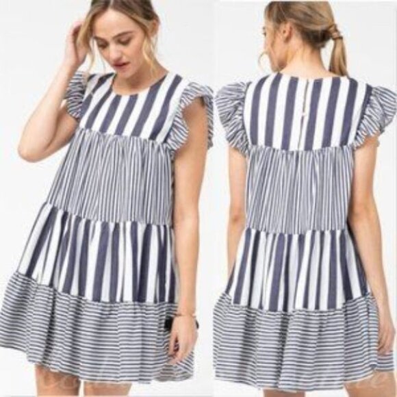 NAVY BABYDOLL STRIPES DRESS - Picture 2 of 2